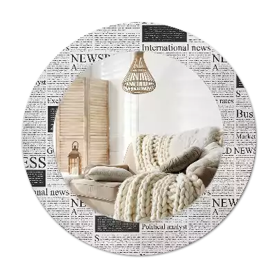Ronde spiegel met bedrukte lijst Kranten