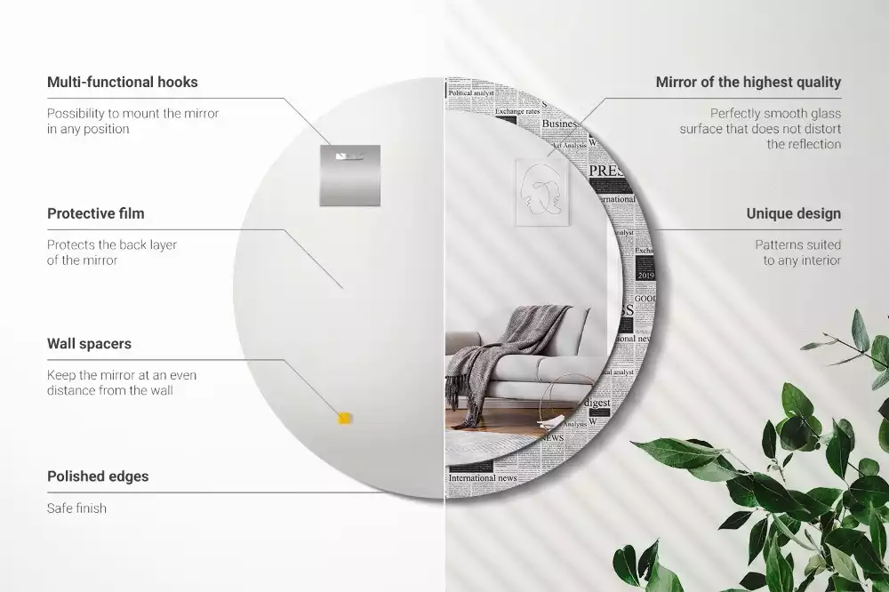 Ronde spiegel met bedrukte lijst Kranten