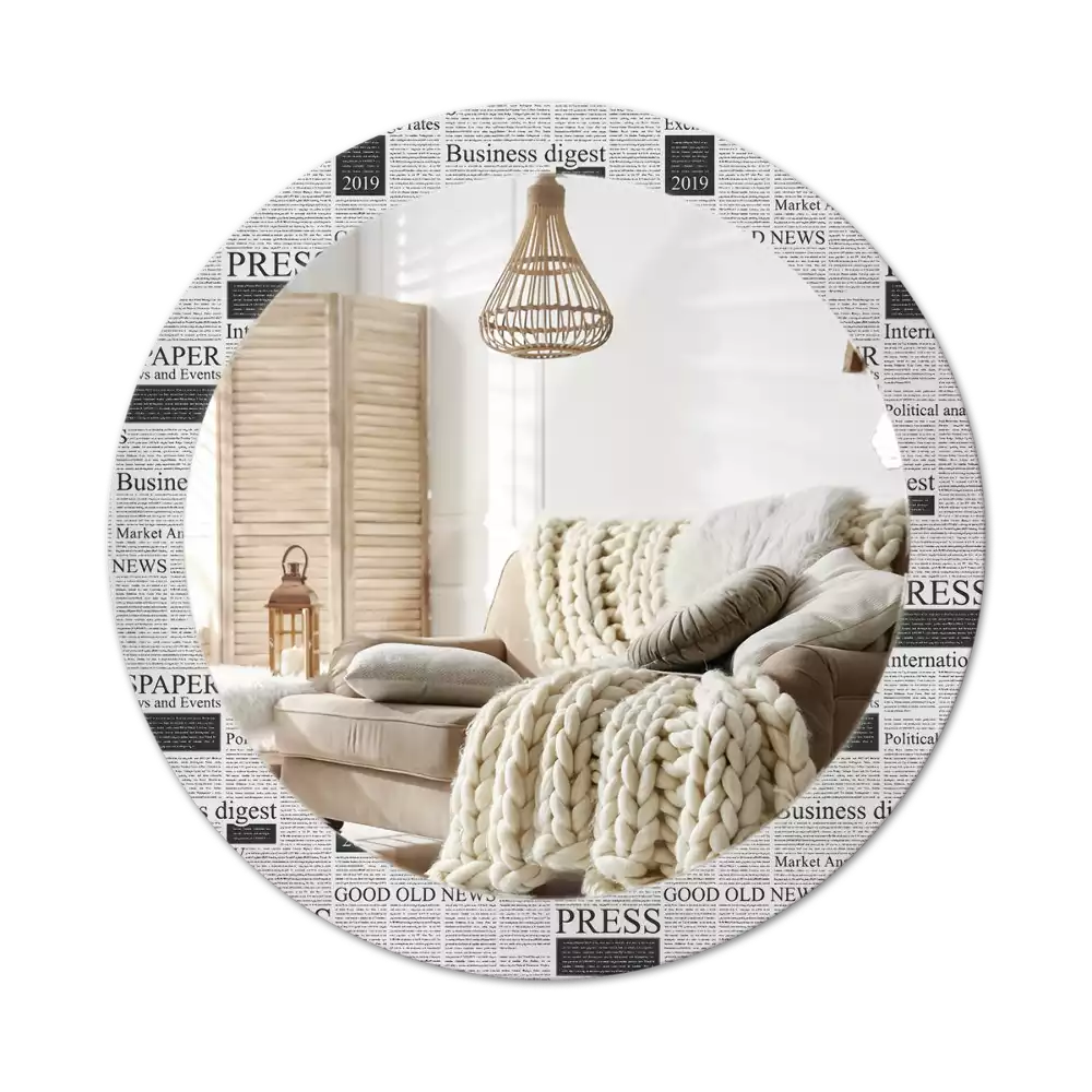 Ronde spiegel met bedrukte lijst Kranten