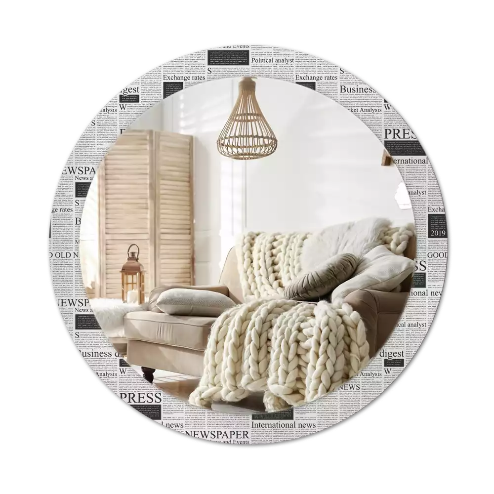 Ronde spiegel met bedrukte lijst Kranten