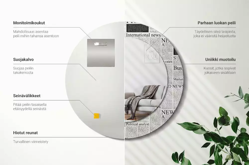 Ronde spiegel met bedrukte lijst Kranten