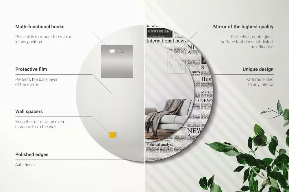 Ronde spiegel met bedrukte lijst Kranten