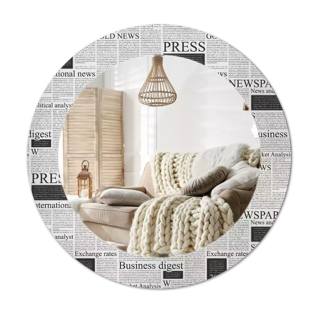 Ronde spiegel met bedrukte lijst Kranten