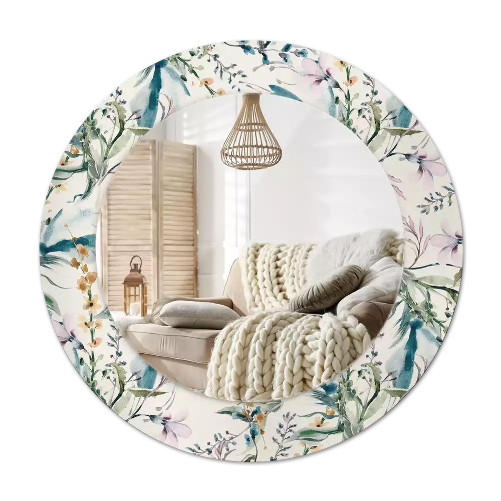 Ronde spiegel met decoratie Aquarelbloemen