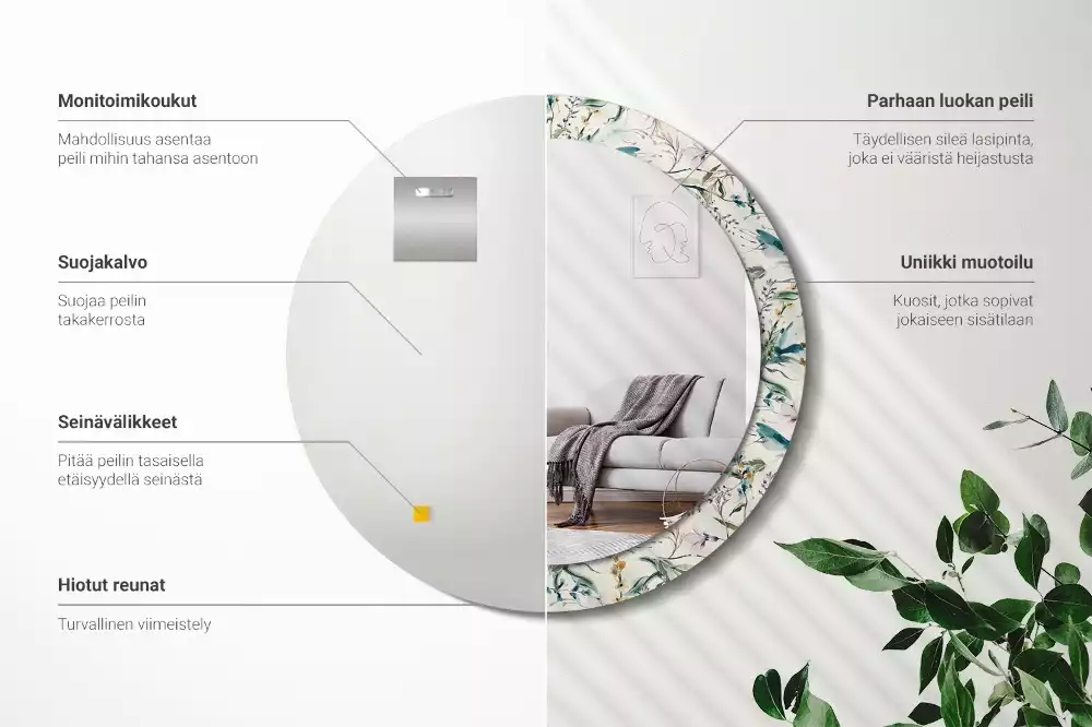 Ronde spiegel met decoratie Aquarelbloemen