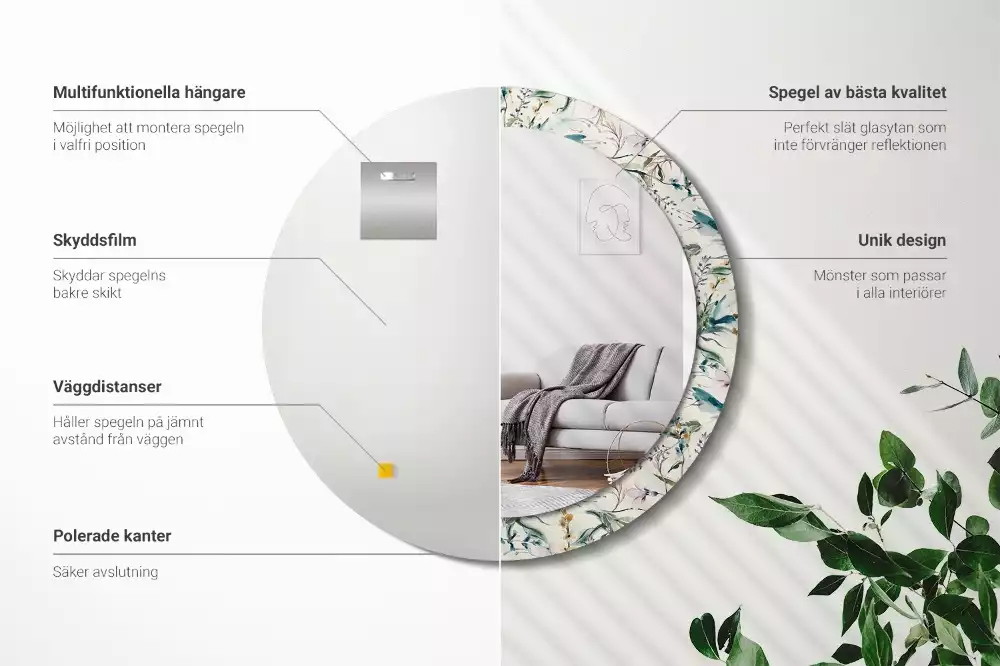 Ronde spiegel met decoratie Aquarelbloemen