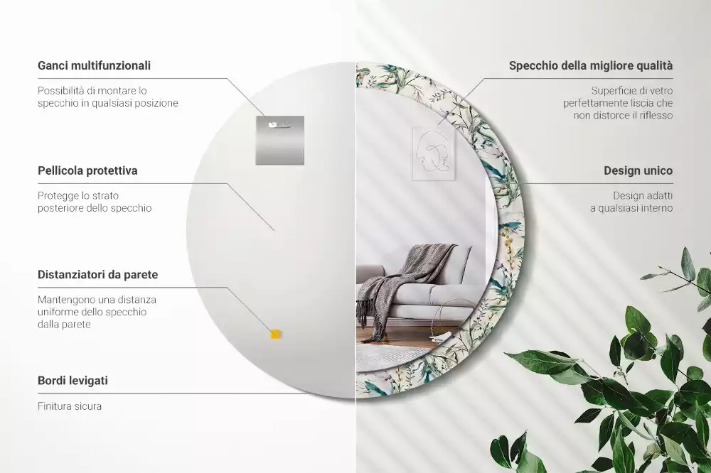 Ronde spiegel met decoratie Aquarelbloemen