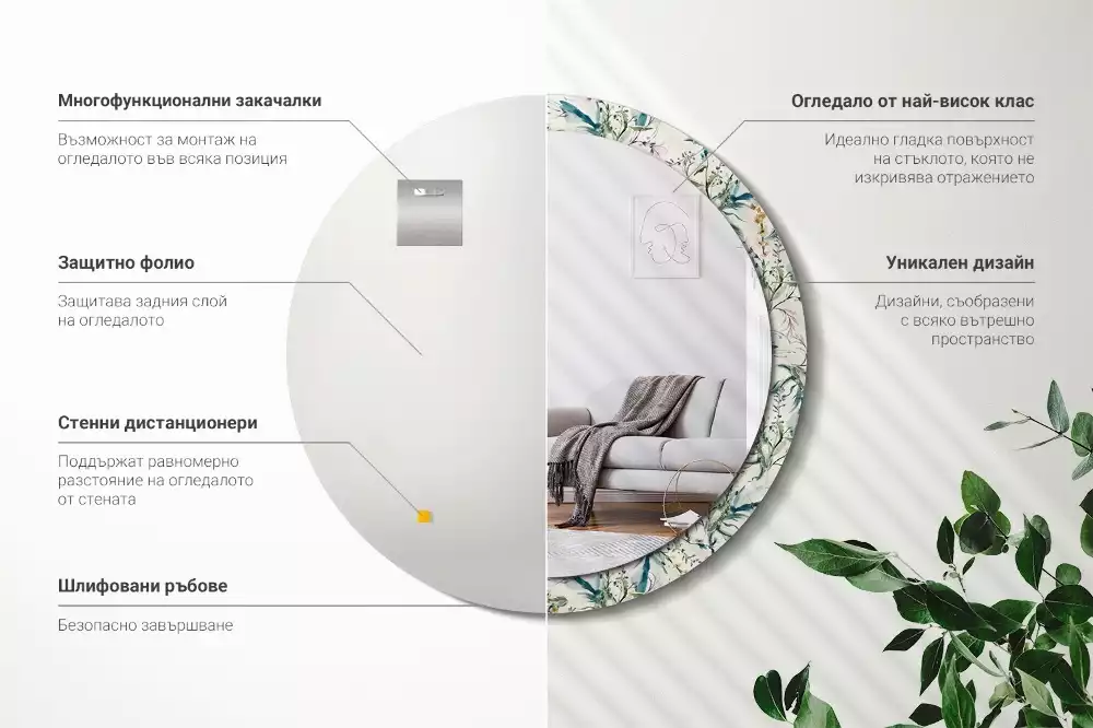 Ronde spiegel met decoratie Aquarelbloemen