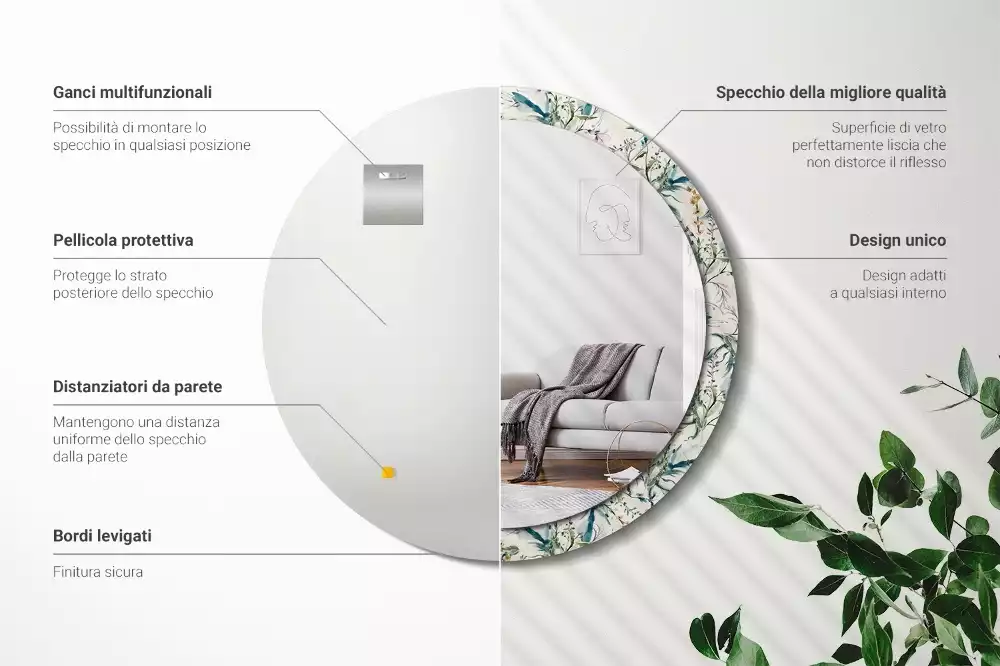 Ronde spiegel met decoratie Aquarelbloemen