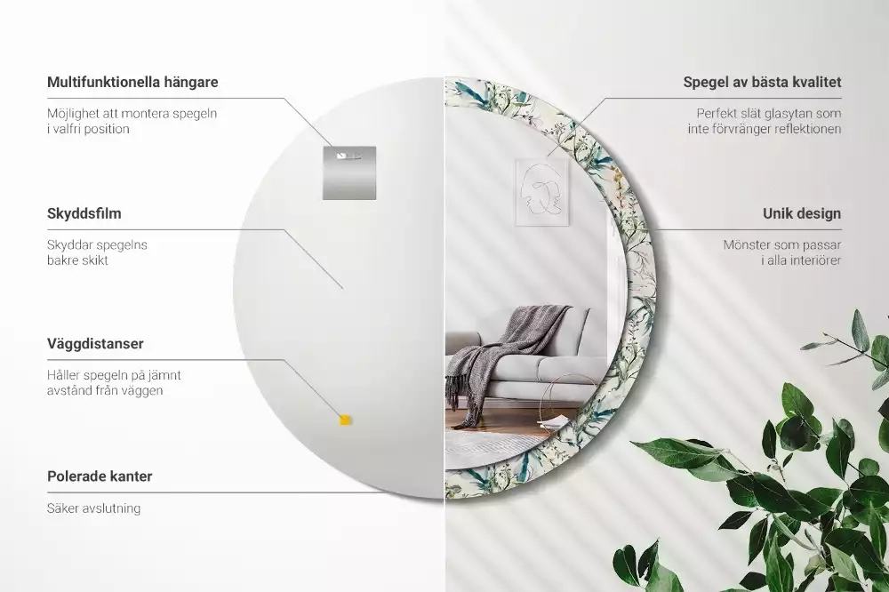 Ronde spiegel met decoratie Aquarelbloemen