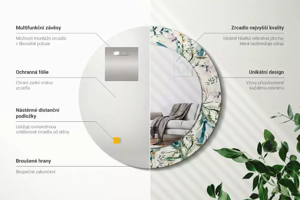 Ronde spiegel met decoratie Aquarelbloemen