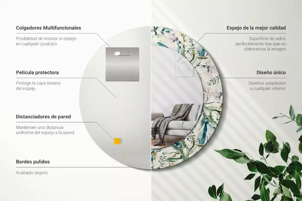 Ronde spiegel met decoratie Aquarelbloemen