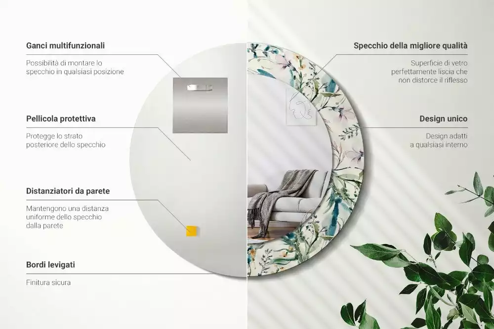 Ronde spiegel met decoratie Aquarelbloemen