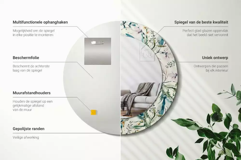 Ronde spiegel met decoratie Aquarelbloemen