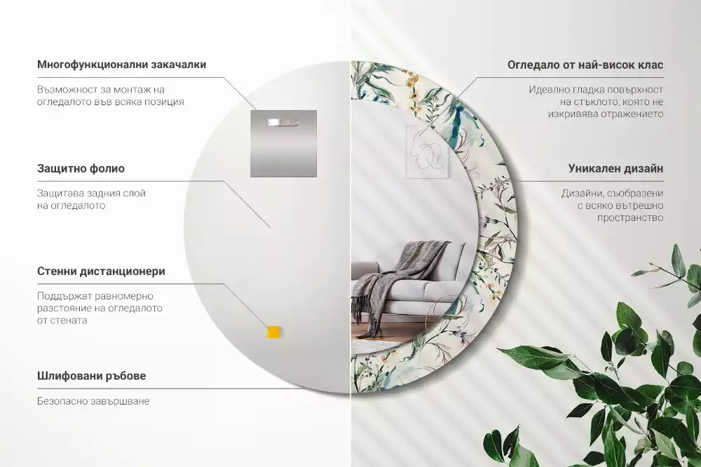 Ronde spiegel met decoratie Aquarelbloemen