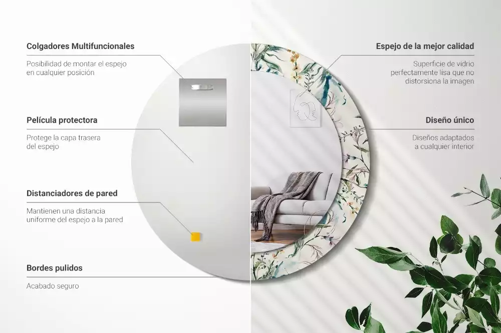 Ronde spiegel met decoratie Aquarelbloemen