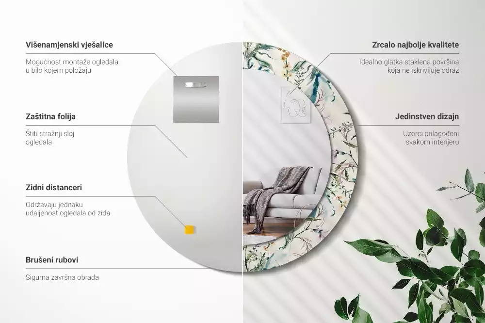 Ronde spiegel met decoratie Aquarelbloemen