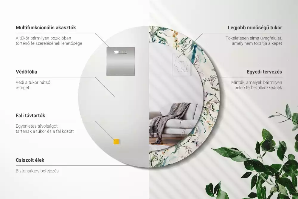 Ronde spiegel met decoratie Aquarelbloemen