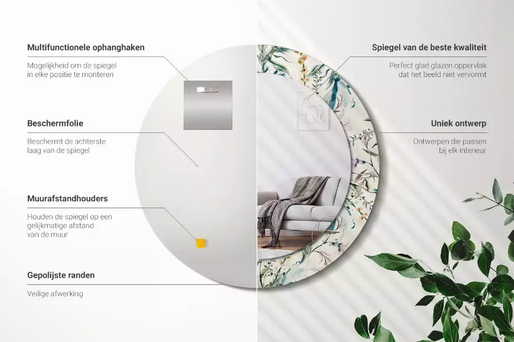 Ronde spiegel met decoratie Aquarelbloemen