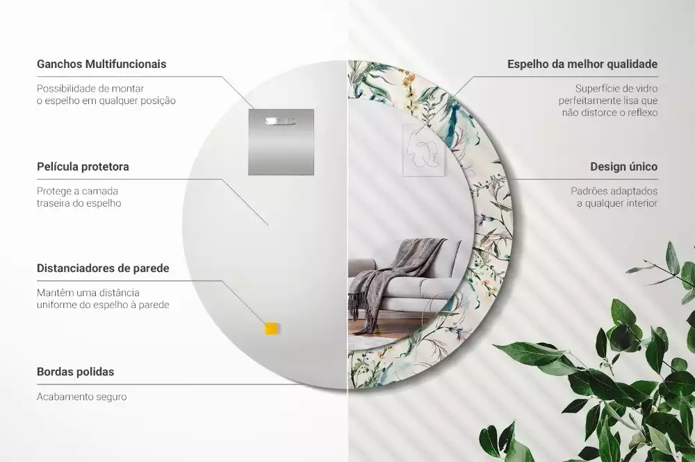 Ronde spiegel met decoratie Aquarelbloemen