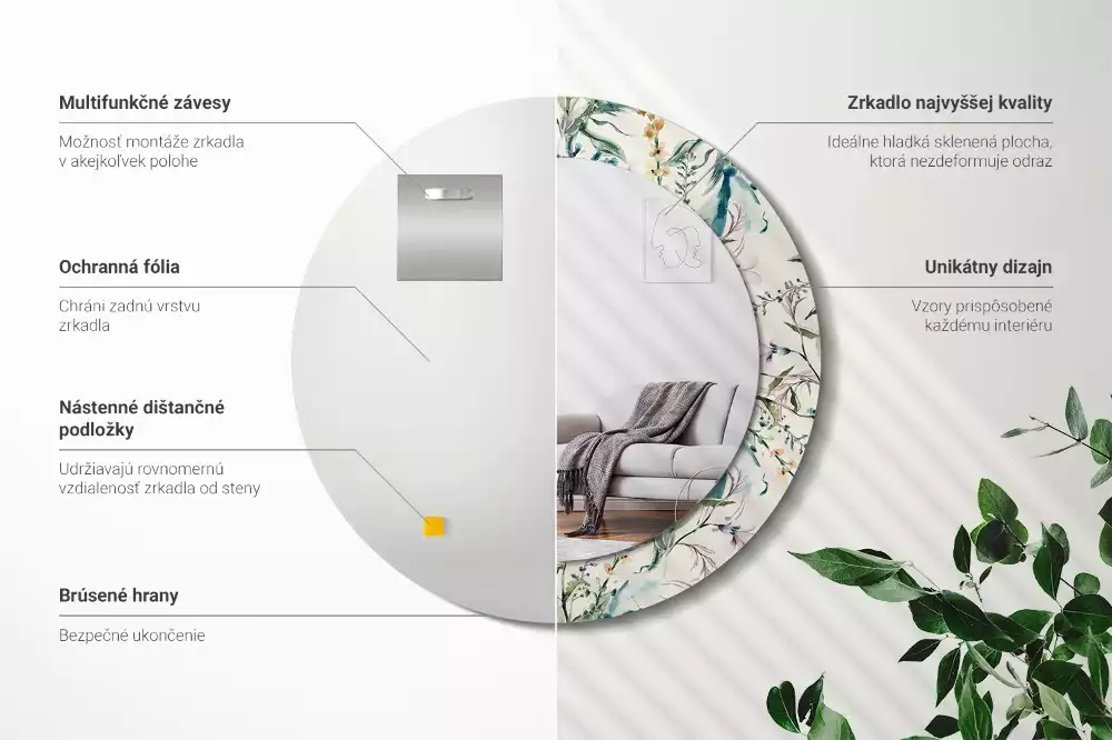 Ronde spiegel met decoratie Aquarelbloemen