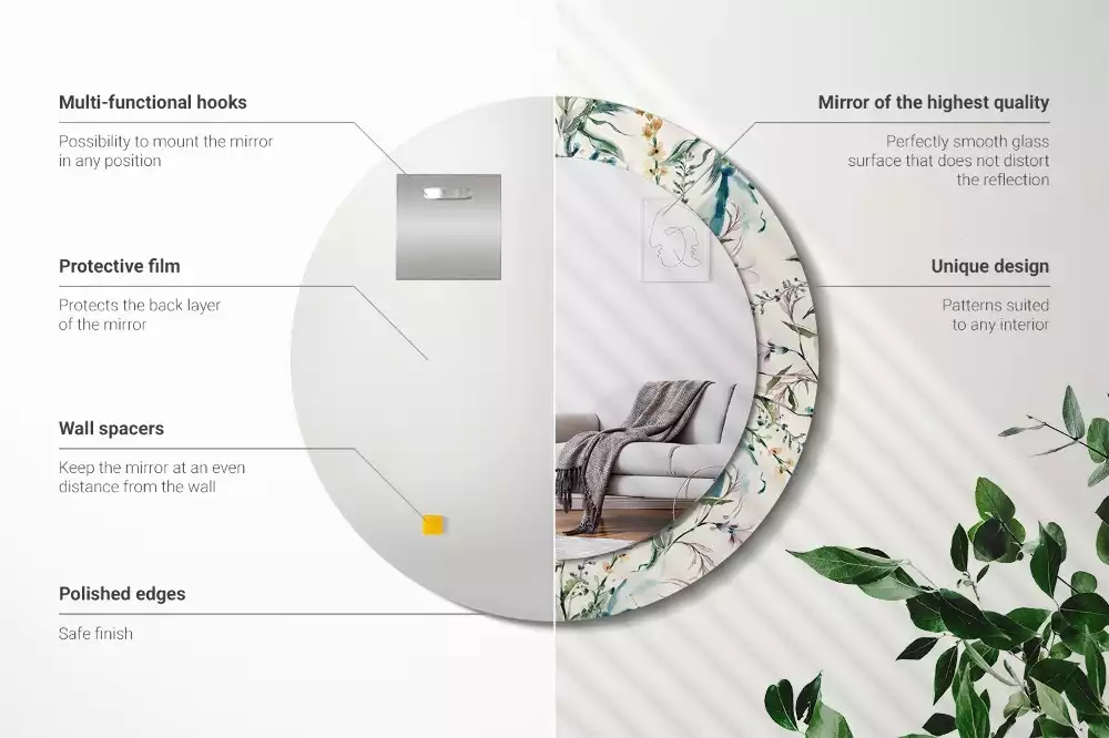 Ronde spiegel met decoratie Aquarelbloemen