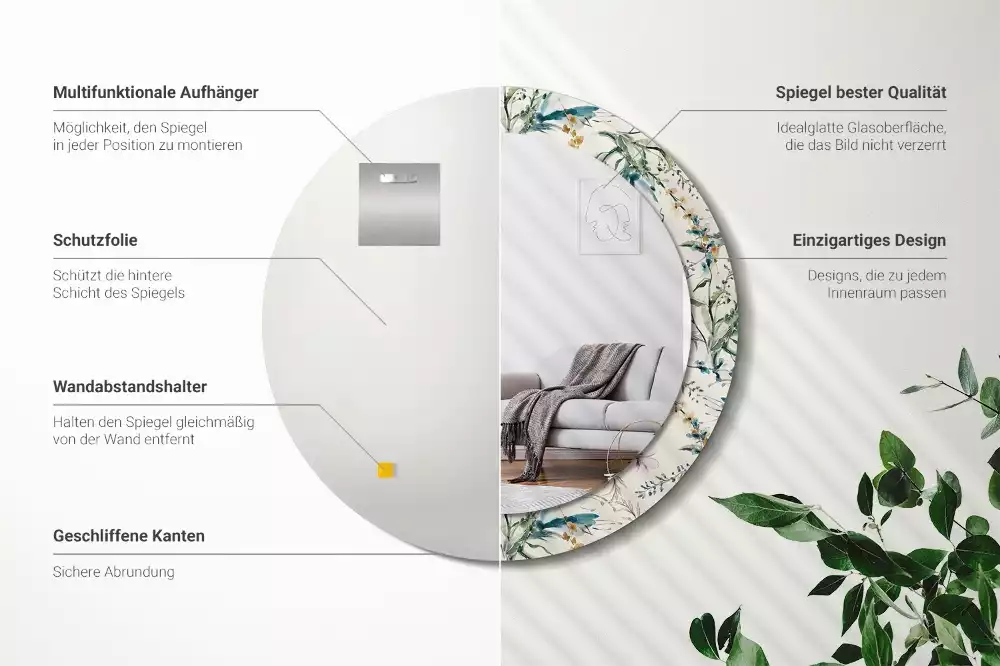 Ronde spiegel met decoratie Aquarelbloemen