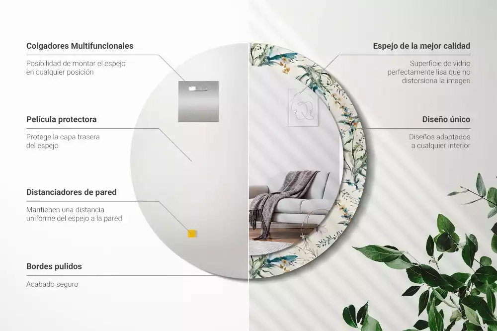 Ronde spiegel met decoratie Aquarelbloemen