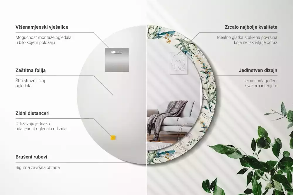 Ronde spiegel met decoratie Aquarelbloemen