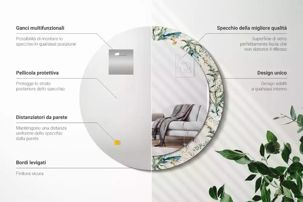 Ronde spiegel met decoratie Aquarelbloemen