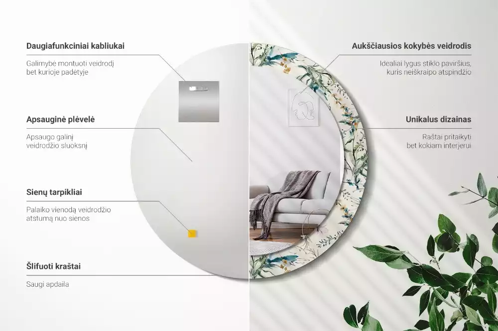 Ronde spiegel met decoratie Aquarelbloemen