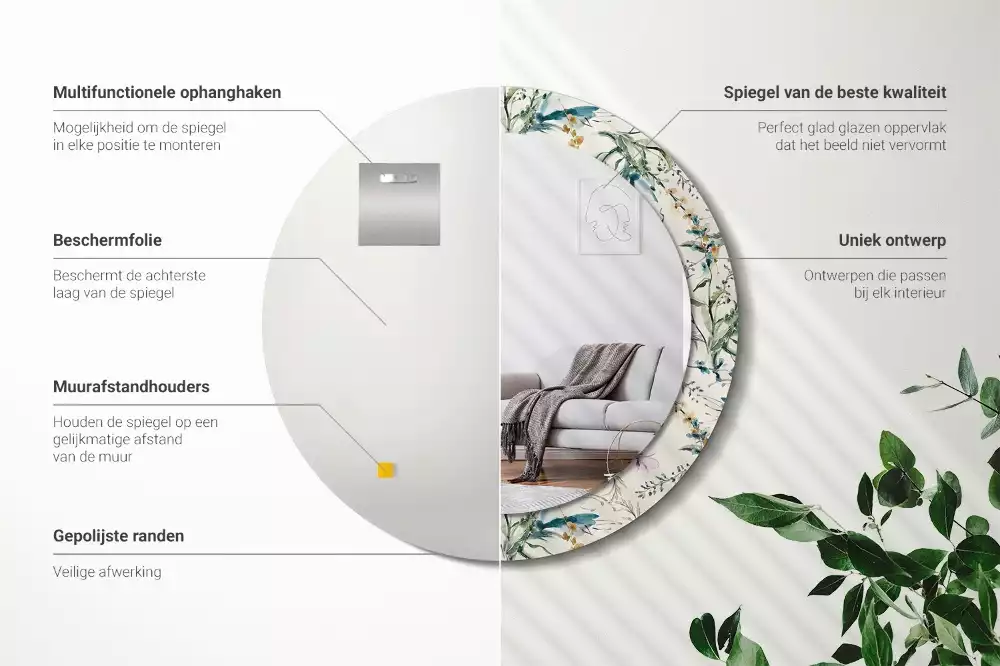 Ronde spiegel met decoratie Aquarelbloemen