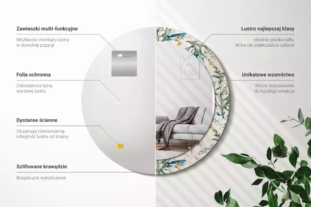 Ronde spiegel met decoratie Aquarelbloemen