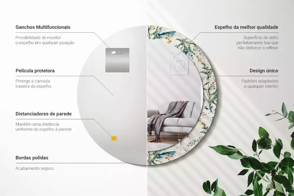 Ronde spiegel met decoratie Aquarelbloemen