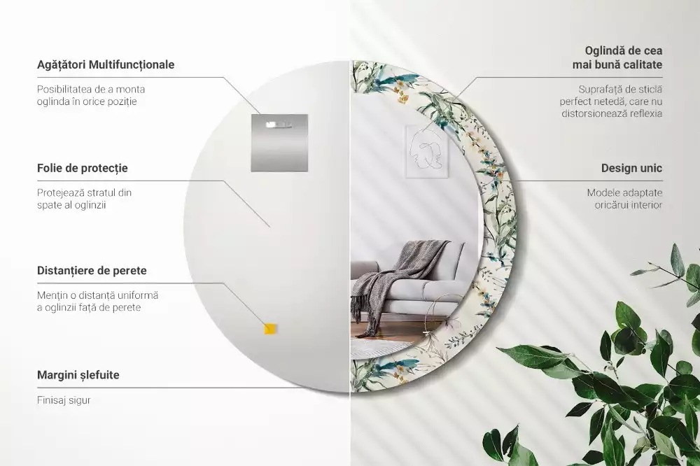 Ronde spiegel met decoratie Aquarelbloemen