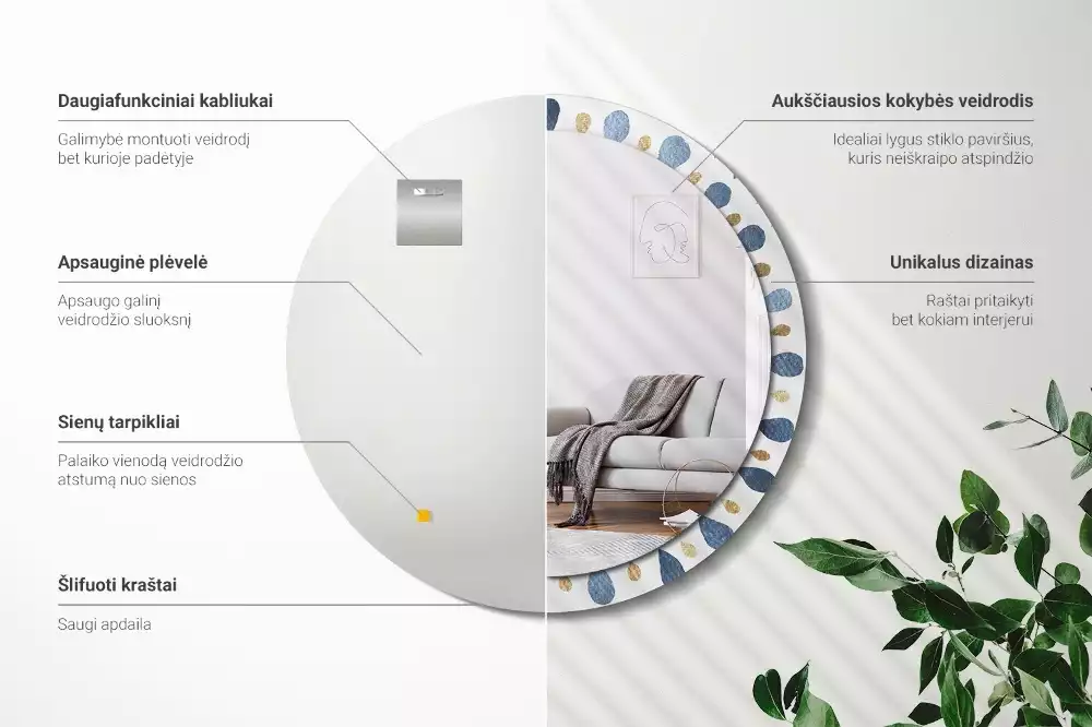 Ronde spiegel met bedrukte lijst Maanmandala