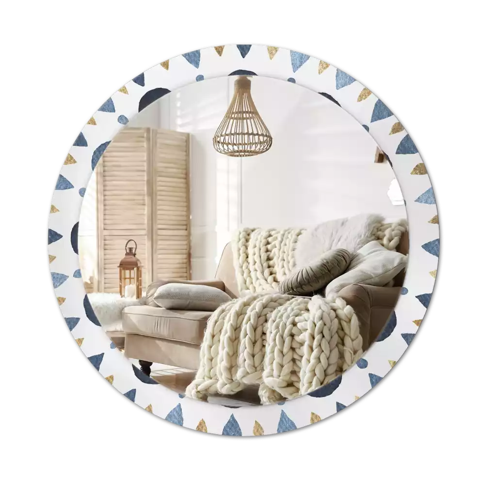 Ronde spiegel met bedrukte lijst Maanmandala