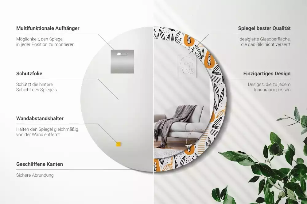 Bedrukte ronde spiegel Papaja's