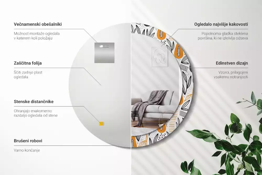 Bedrukte ronde spiegel Papaja's