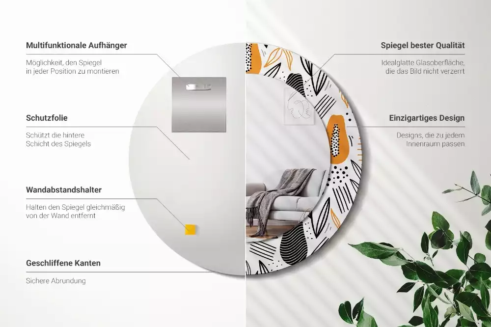 Bedrukte ronde spiegel Papaja's