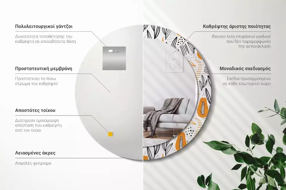 Bedrukte ronde spiegel Papaja's