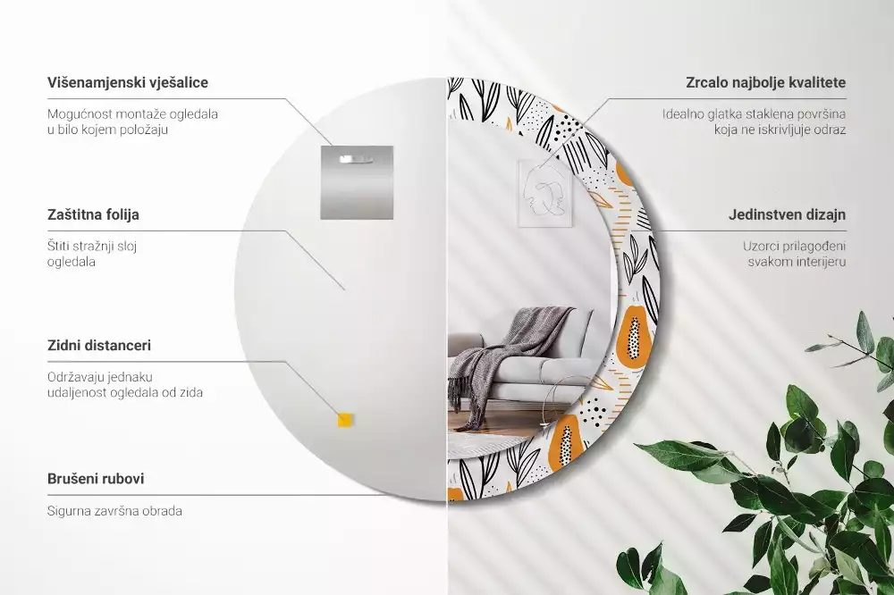 Bedrukte ronde spiegel Papaja's