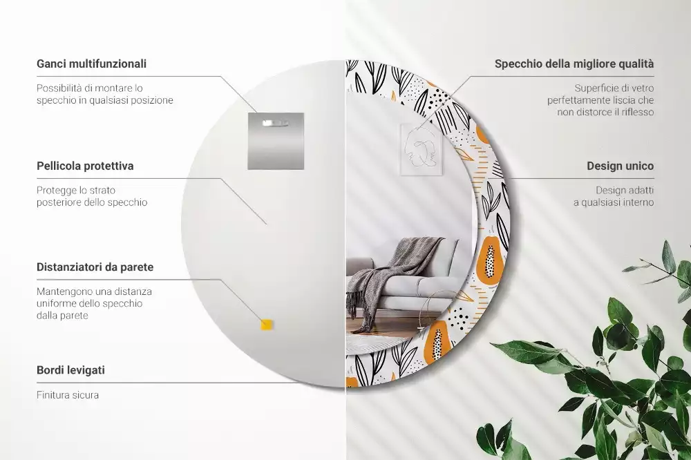 Bedrukte ronde spiegel Papaja's