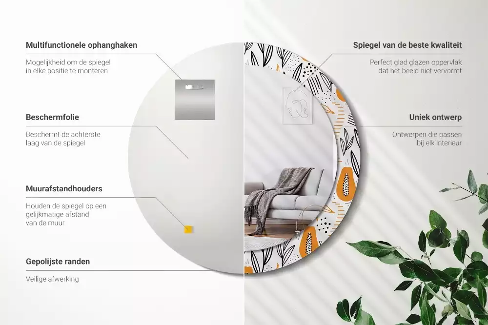 Bedrukte ronde spiegel Papaja's