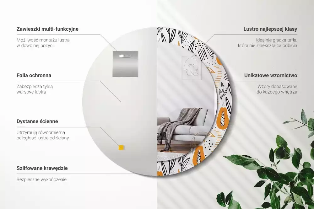 Bedrukte ronde spiegel Papaja's