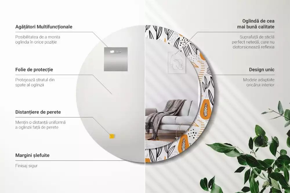 Bedrukte ronde spiegel Papaja's