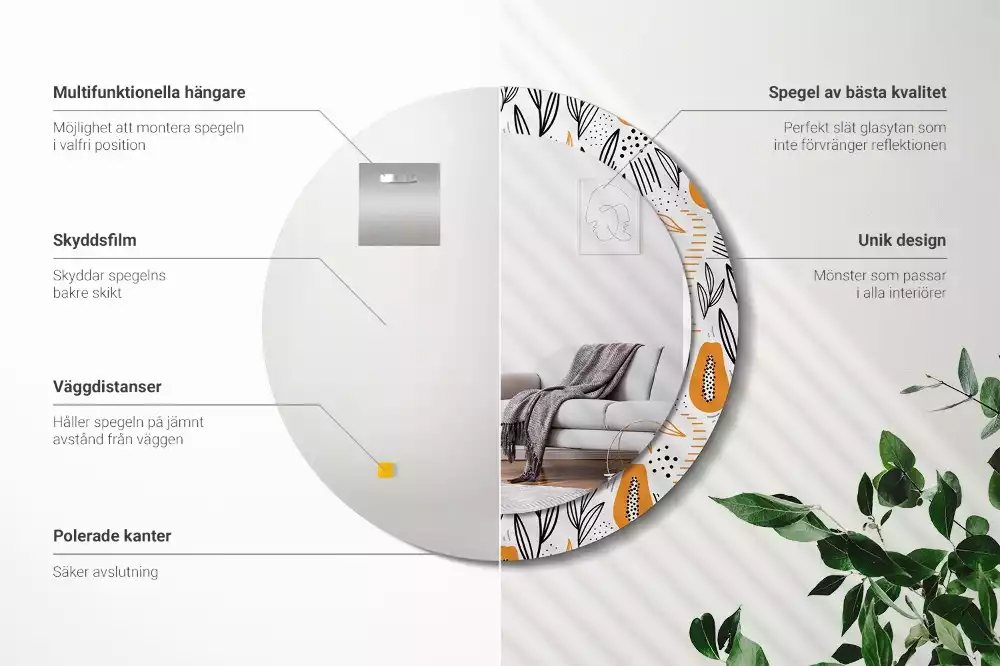 Bedrukte ronde spiegel Papaja's