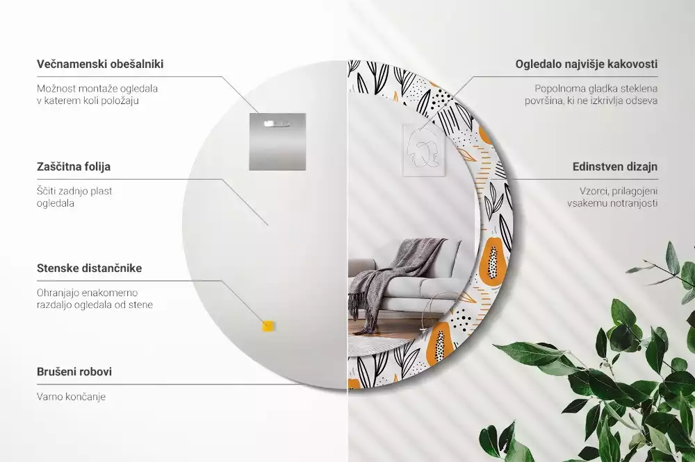Bedrukte ronde spiegel Papaja's