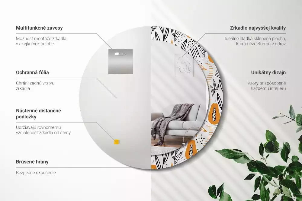 Bedrukte ronde spiegel Papaja's