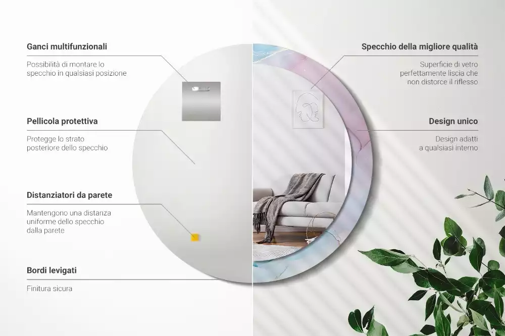 Ronde spiegel met bedrukte lijst Marmeren stijl